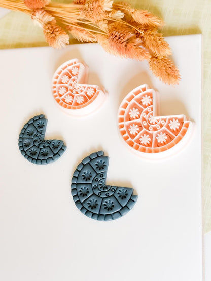 Boho Half Circle Polymer Clay Cutter Floral Pattern Earring Cutter