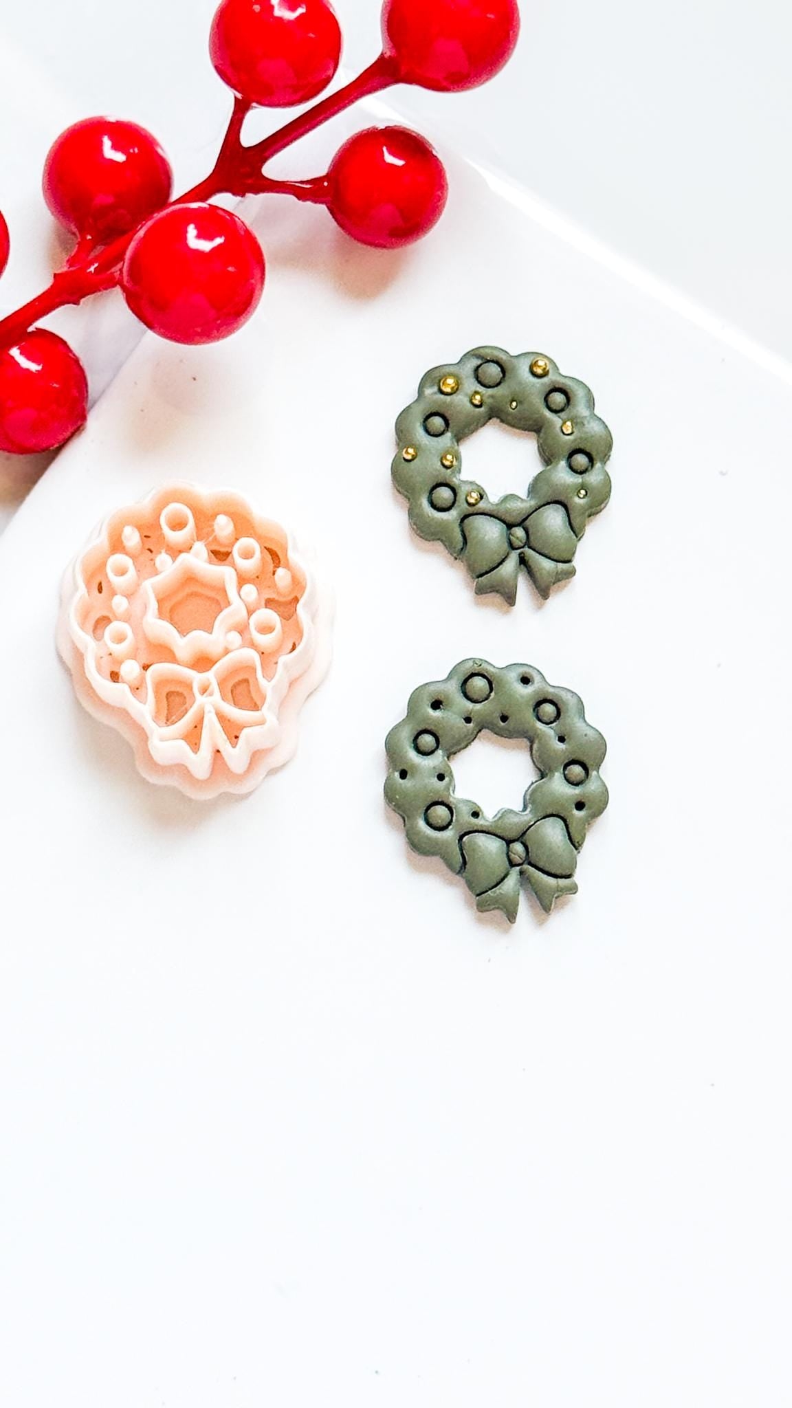 Christmas Wreath Polymer Clay Cutter Holiday Earrings and Ornaments