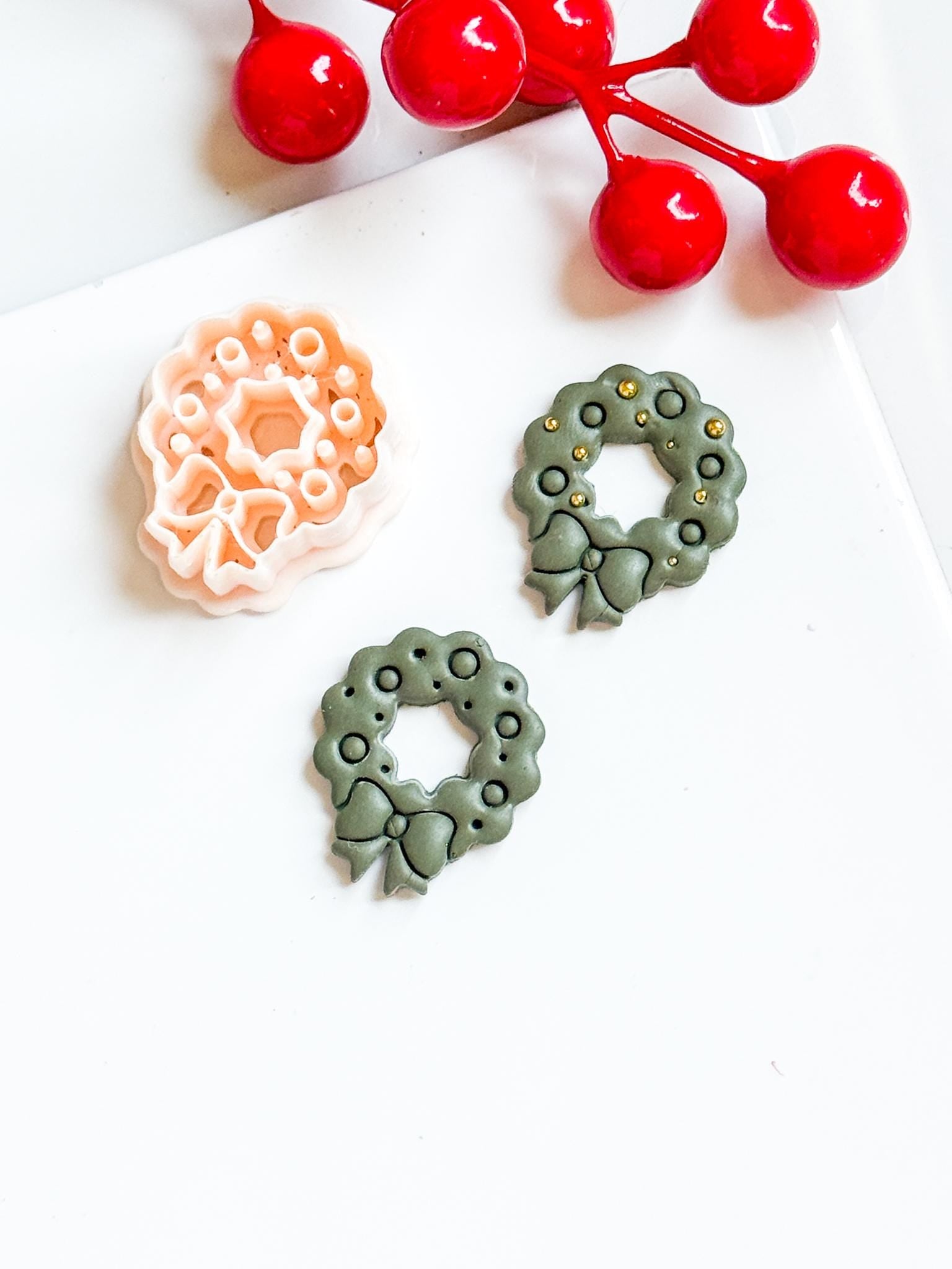 Christmas Wreath Polymer Clay Cutter Holiday Earrings and Ornaments