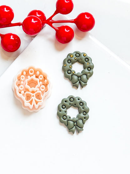 Christmas Wreath Polymer Clay Cutter Holiday Earrings and Ornaments