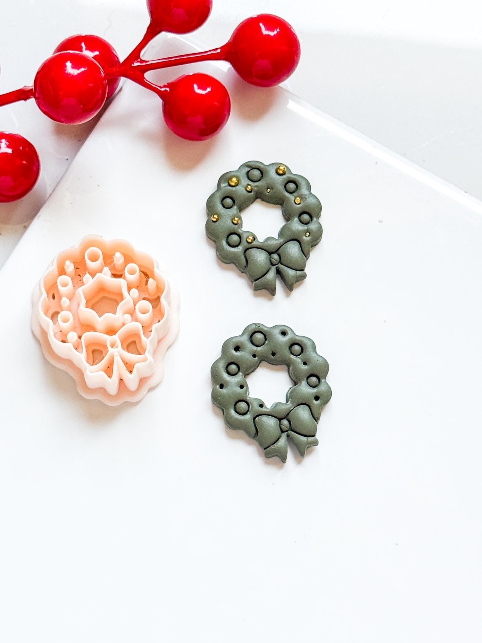 Christmas Wreath Polymer Clay Cutter Holiday Earrings and Ornaments