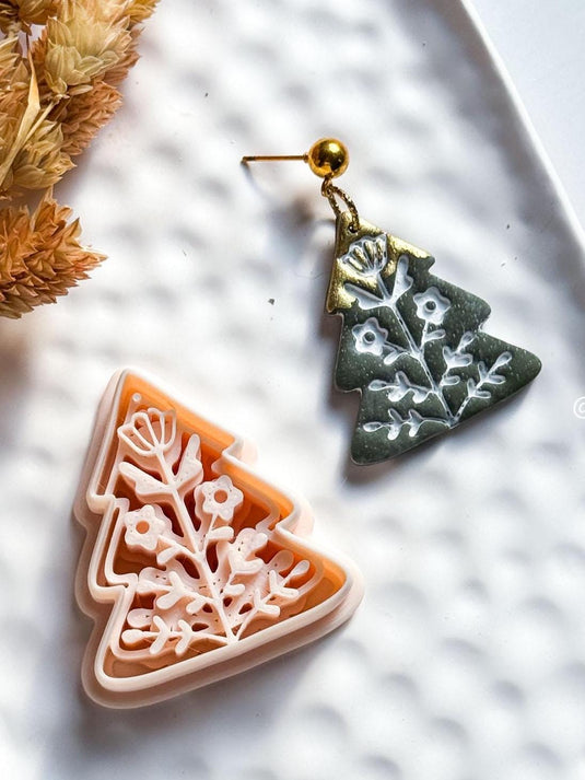 Nordic Floral Christmas Tree Polymer Clay Cutter for Earrings and Ornaments