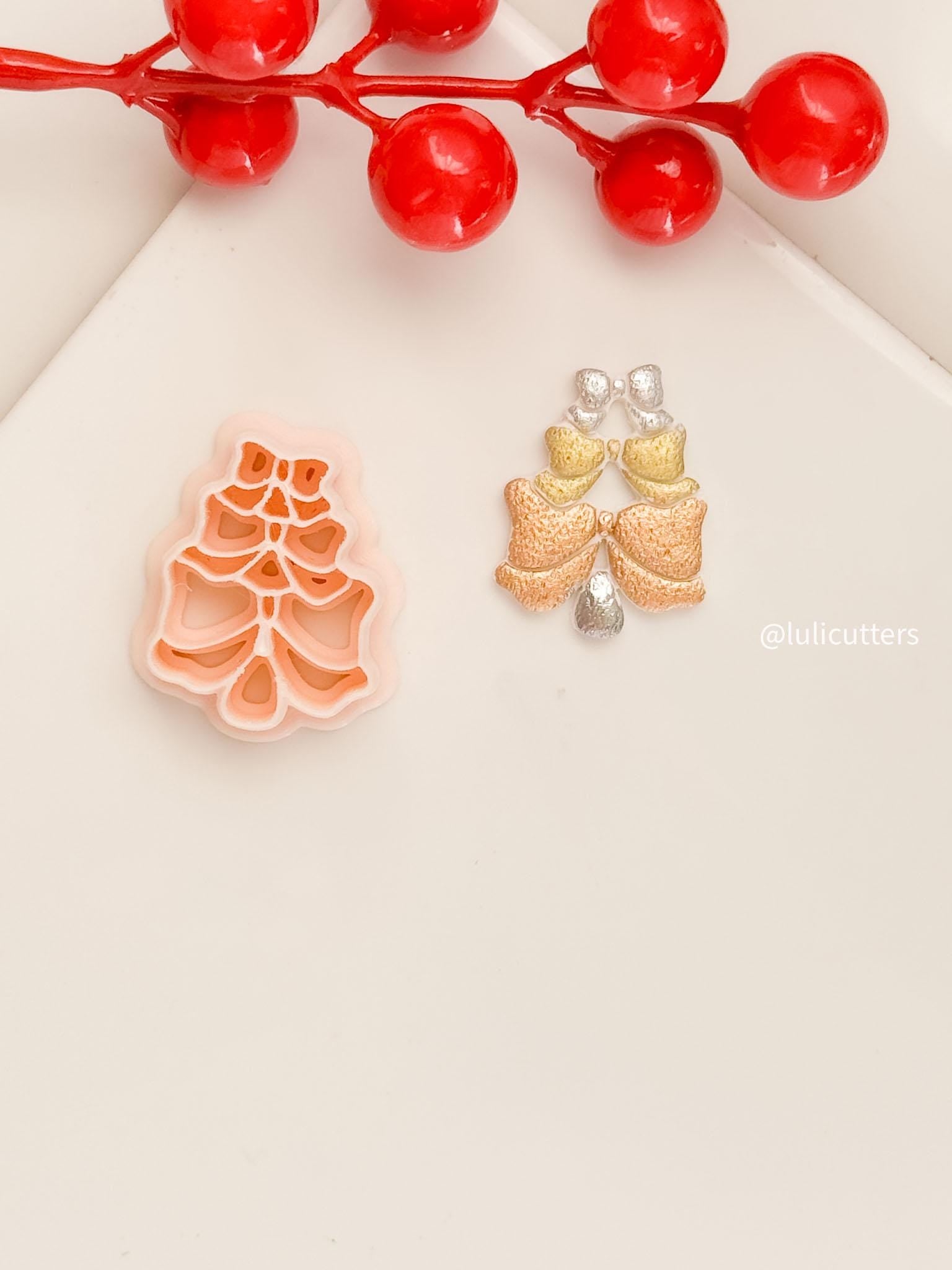 Winter Fairy Layered Bow Christmas Tree Polymer Clay Cutter for Earrings & Ornaments