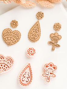 Mehndi Earrings Polymer Clay Cutters Heart, Paisley and Floral