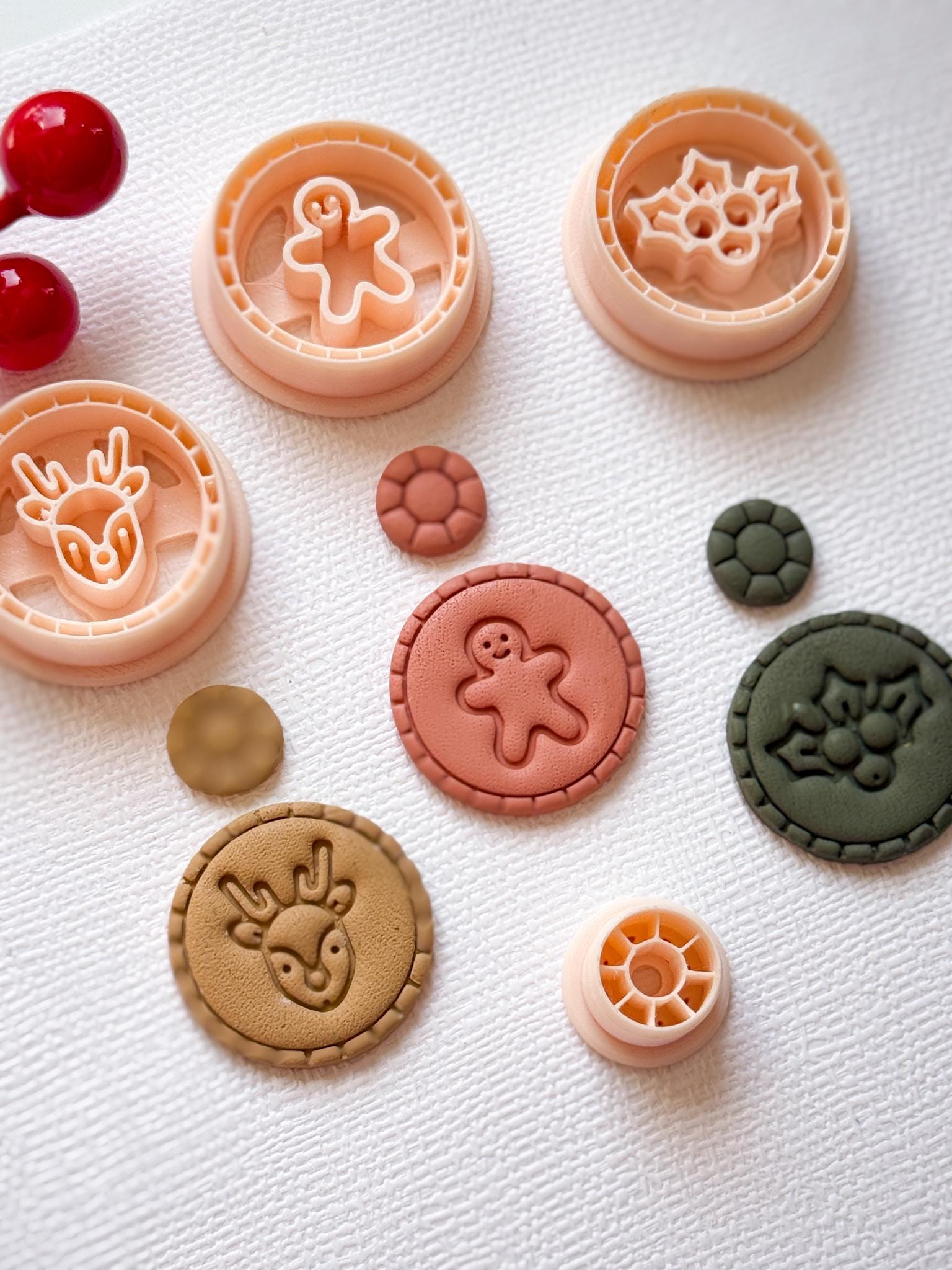 Christmas Stamp Polymer Clay Earring Cutters Gingerbread, Reindeer, Holly