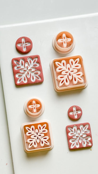 Floral Burst Square and Circle Clay Cutter Set for Polymer Clay Earrings - Majolica Collection