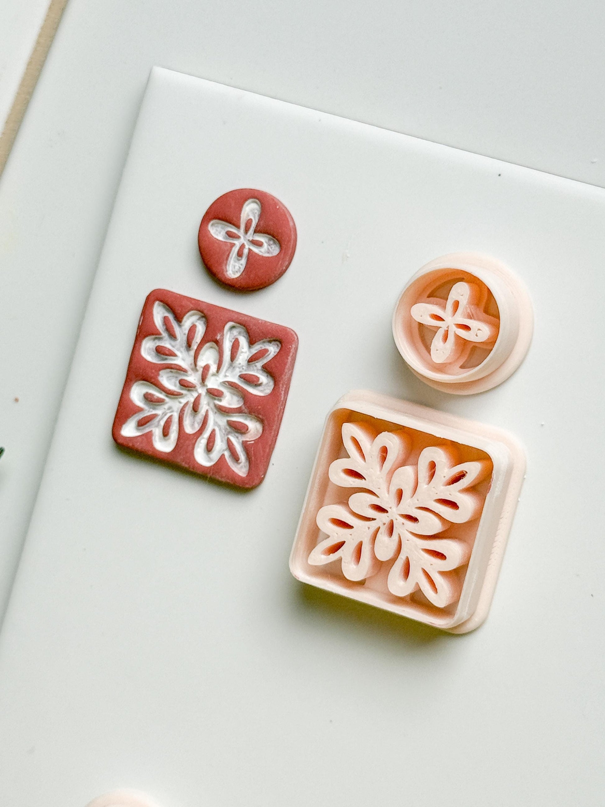 Floral Burst Square and Circle Clay Cutter Set for Polymer Clay Earrings - Majolica Collection