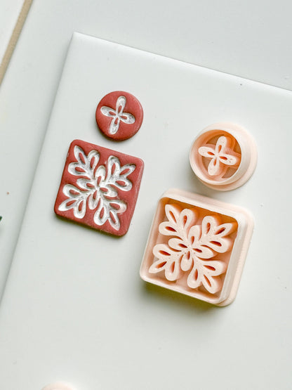 Floral Burst Square and Circle Clay Cutter Set for Polymer Clay Earrings - Majolica Collection
