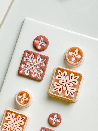 Floral Burst Square and Circle Clay Cutter Set for Polymer Clay Earrings - Majolica Collection