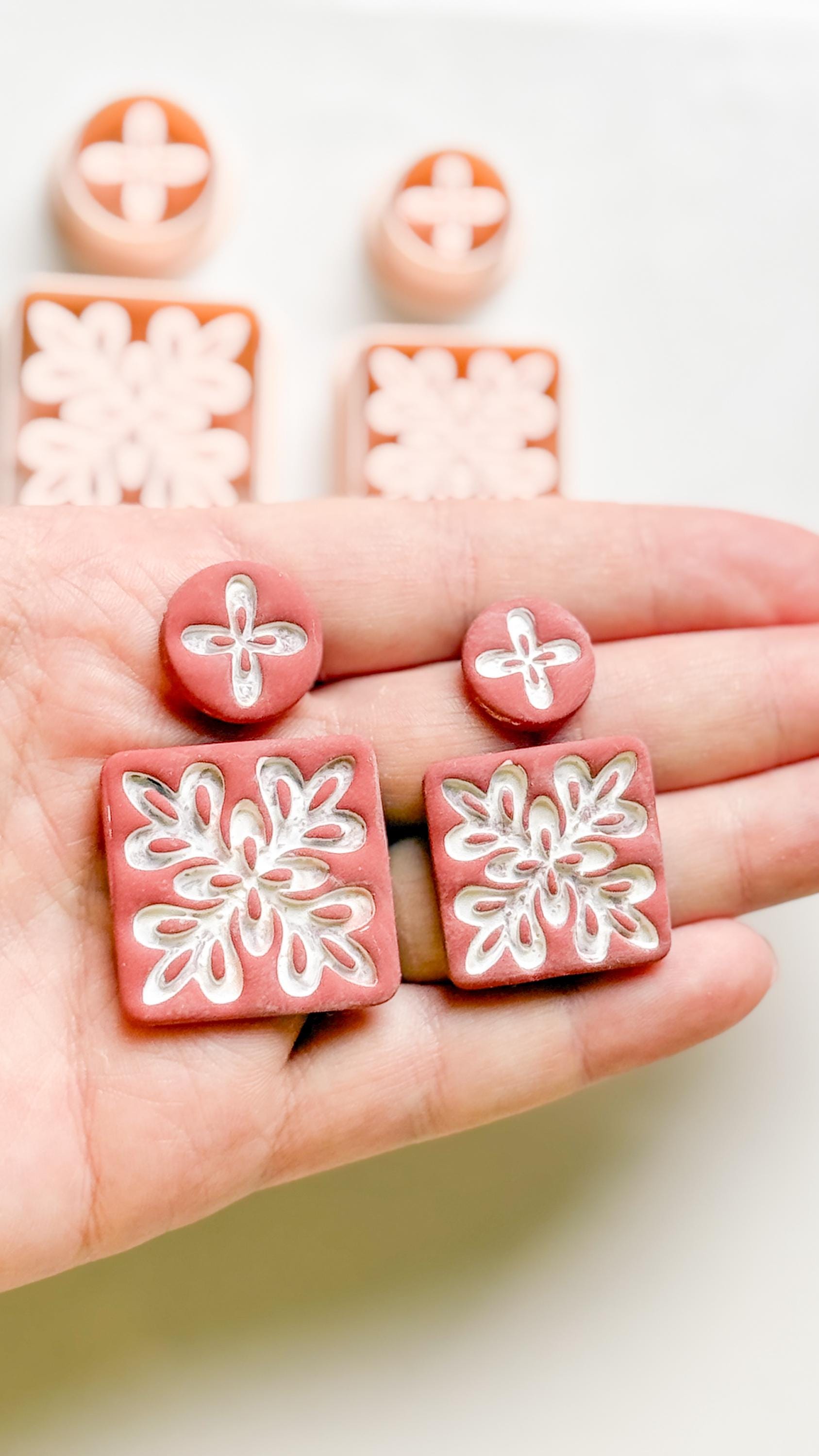 Floral Burst Square and Circle Clay Cutter Set for Polymer Clay Earrings - Majolica Collection