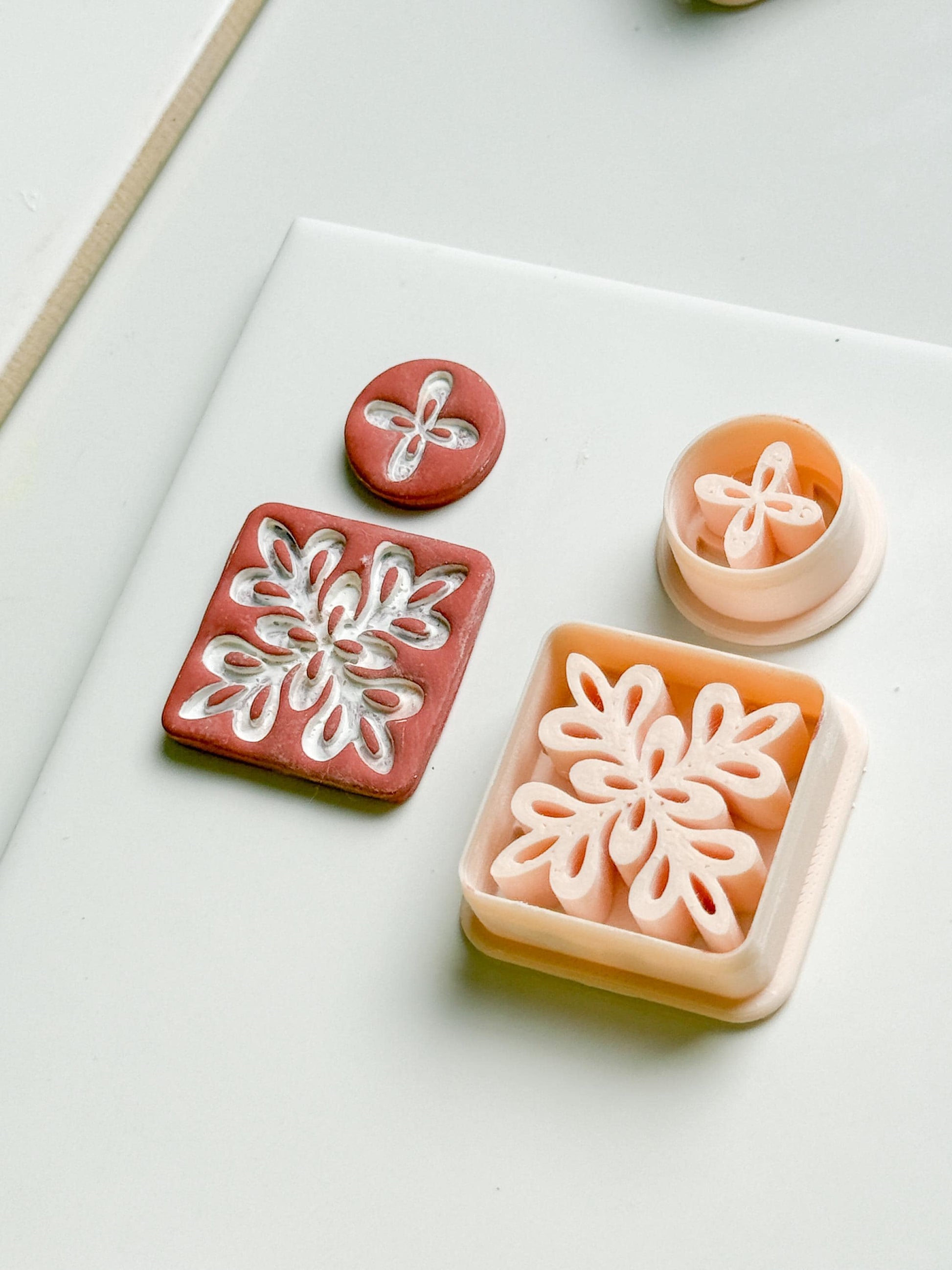 Floral Burst Square and Circle Clay Cutter Set for Polymer Clay Earrings - Majolica Collection