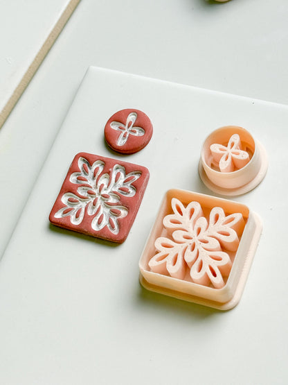 Floral Burst Square and Circle Clay Cutter Set for Polymer Clay Earrings - Majolica Collection