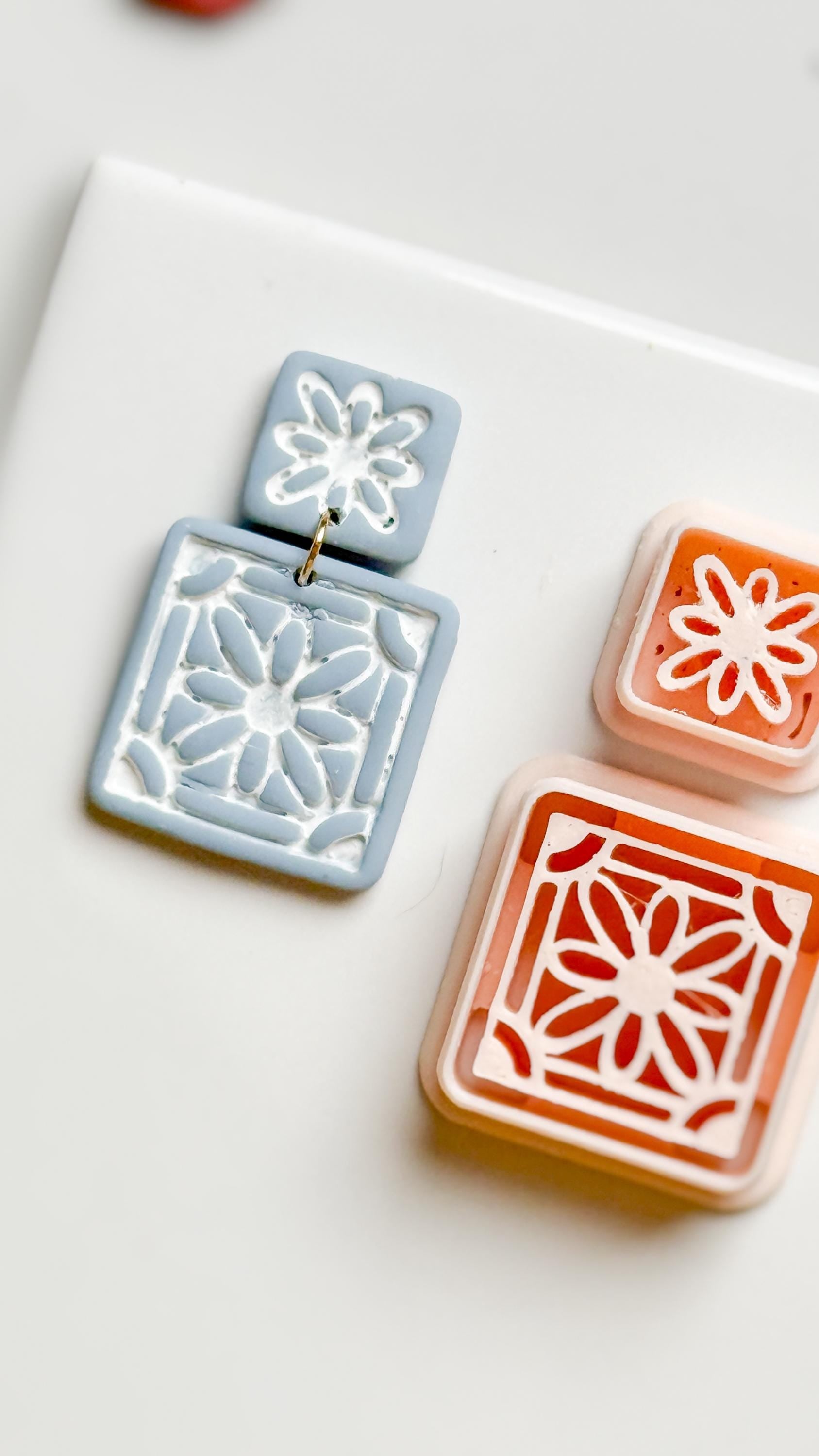 Daisy Tile Square Clay Cutter Set for Polymer Clay Earrings - Majolica Collection