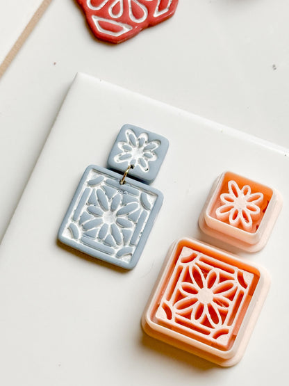 Daisy Tile Square Clay Cutter Set for Polymer Clay Earrings - Majolica Collection