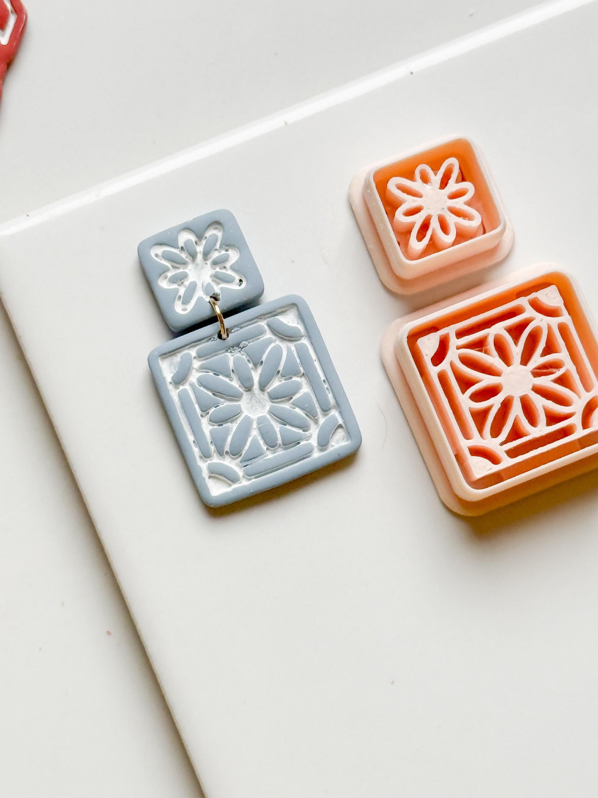 Daisy Tile Square Clay Cutter Set for Polymer Clay Earrings - Majolica Collection
