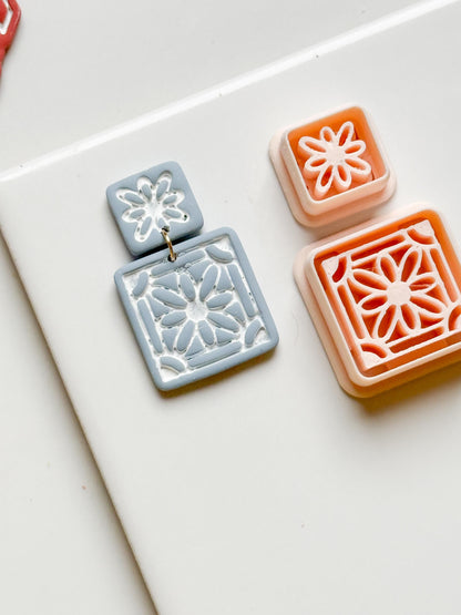 Daisy Tile Square Clay Cutter Set for Polymer Clay Earrings - Majolica Collection