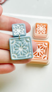 Daisy Tile Square Clay Cutter Set for Polymer Clay Earrings - Majolica Collection