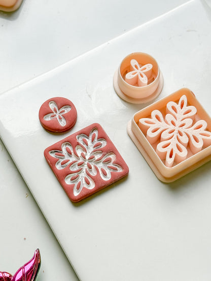 Floral Burst Square and Circle Clay Cutter Set for Polymer Clay Earrings - Majolica Collection