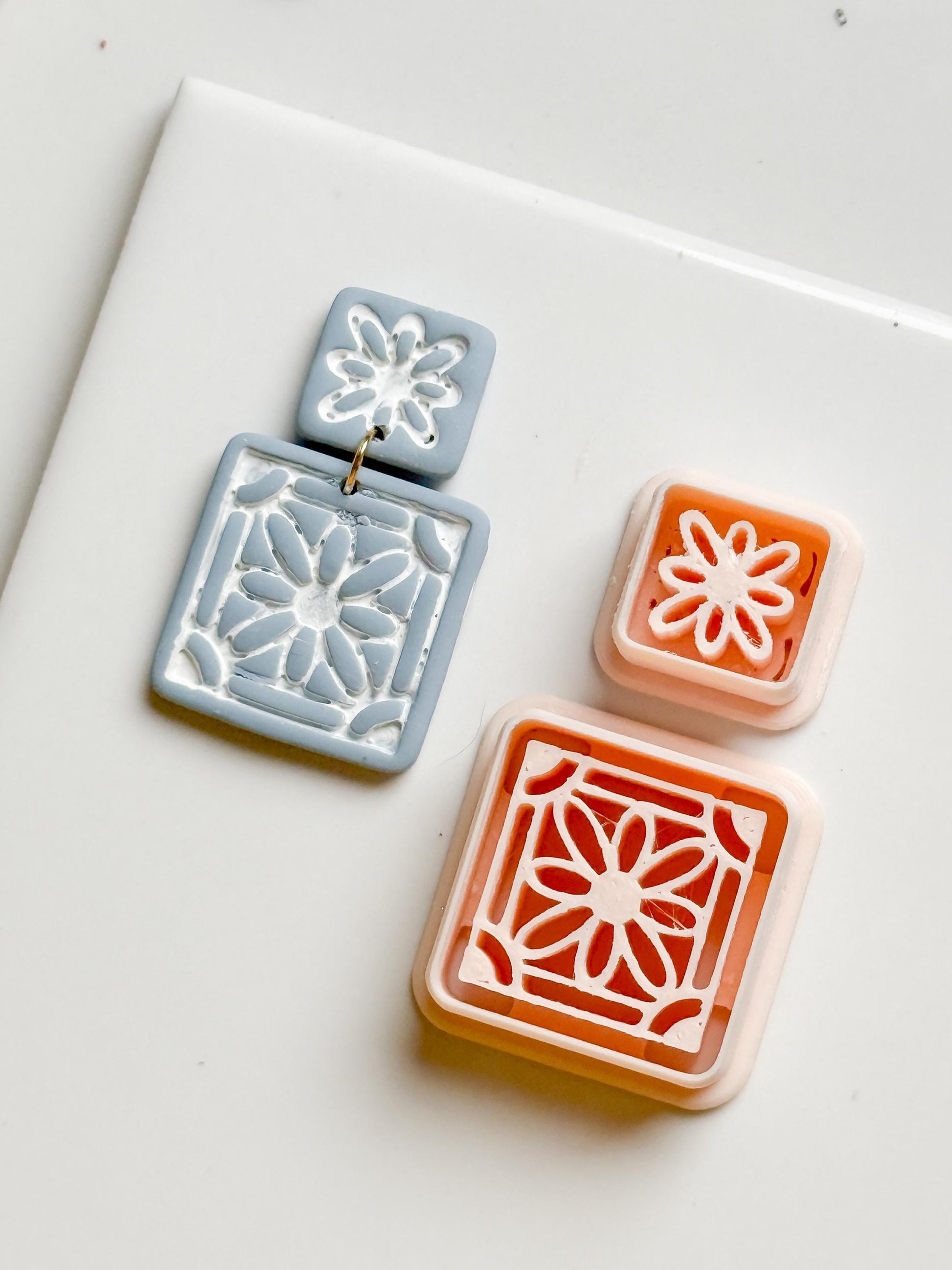 Daisy Tile Square Clay Cutter Set for Polymer Clay Earrings - Majolica Collection