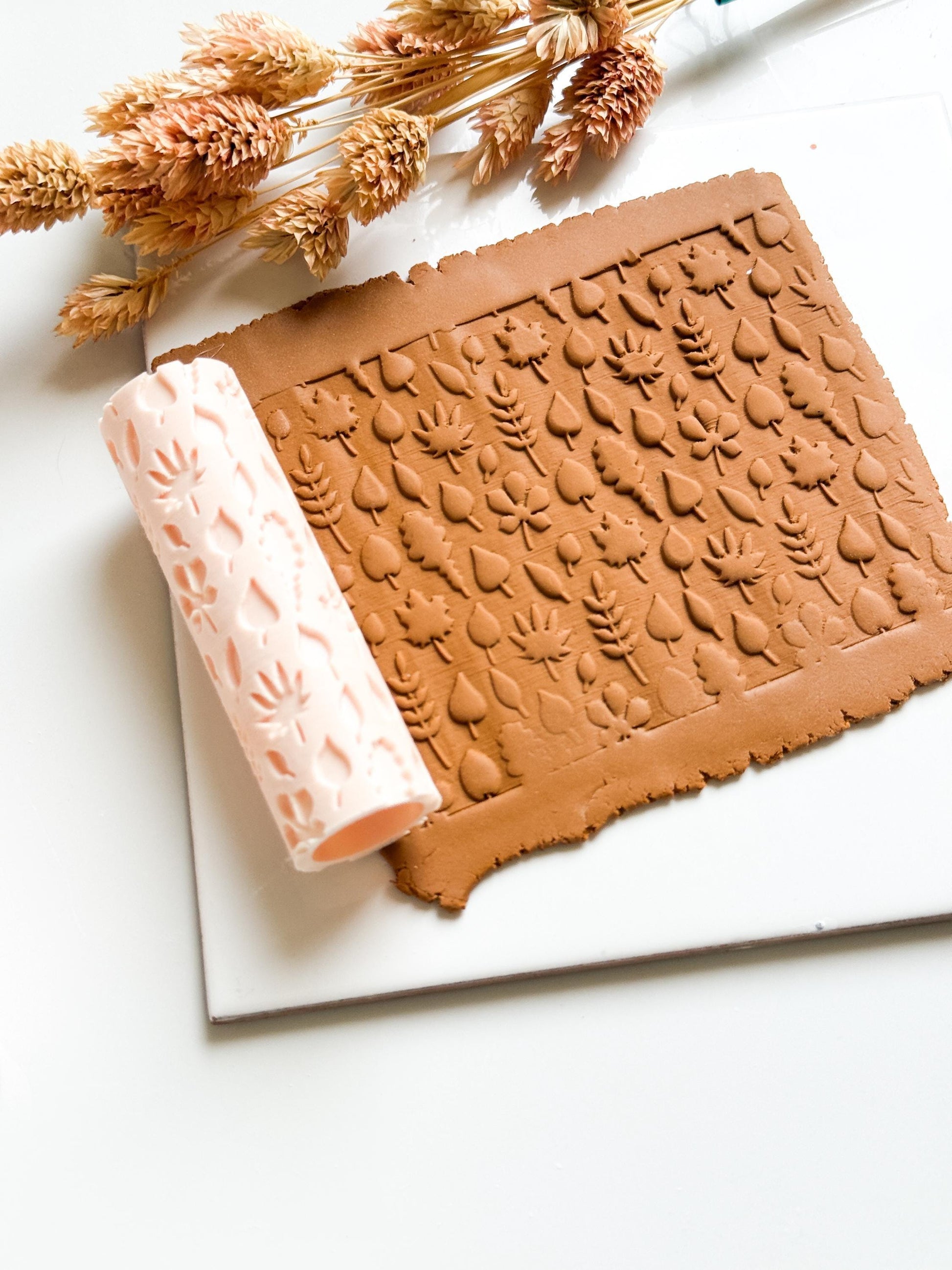 Botanical Texture Roller: Autumn Leaf Print for Polymer Clay Jewelry