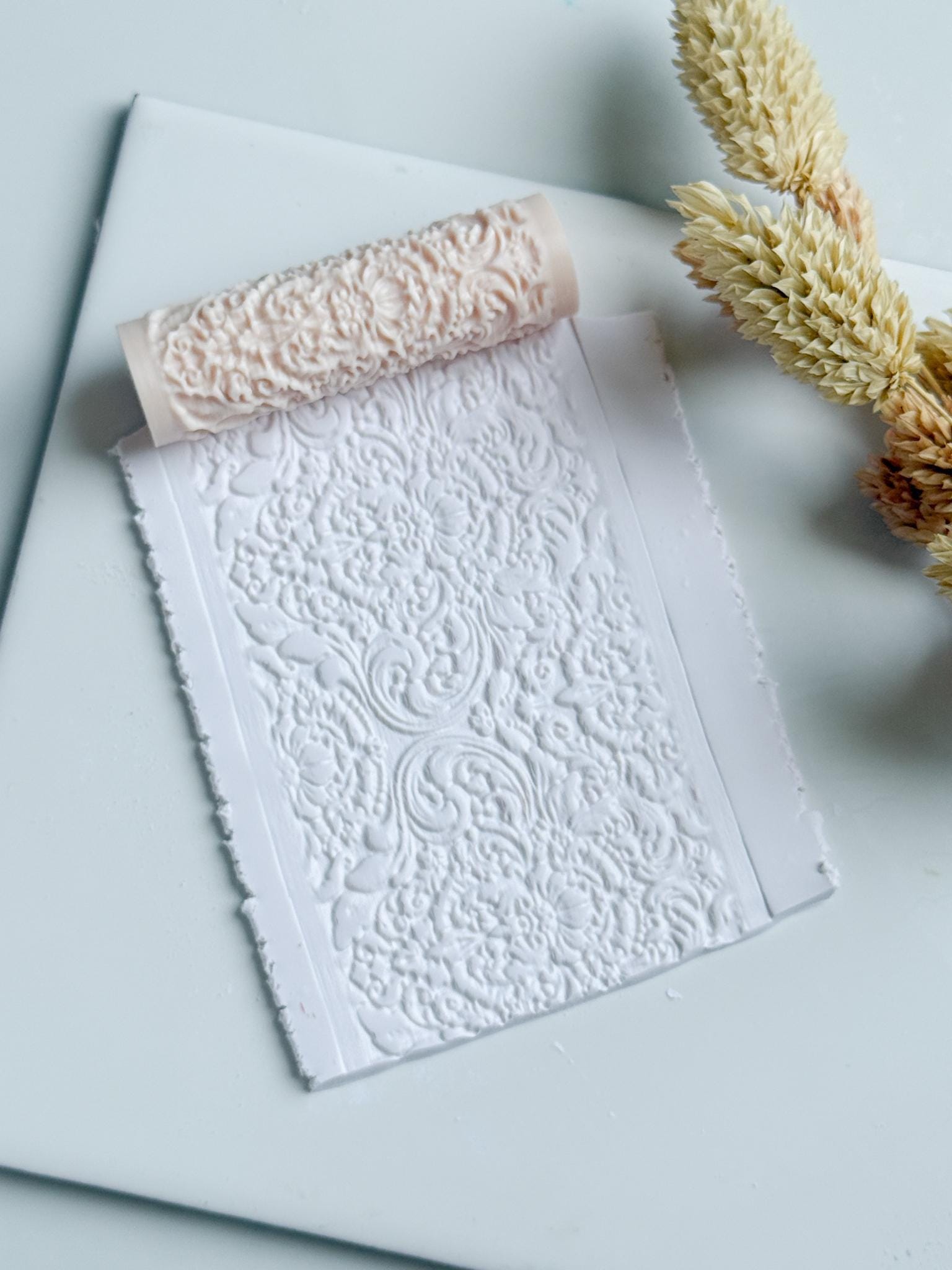 Rococo Floral Scroll Polymer Clay Roller Embossing Texture Tool