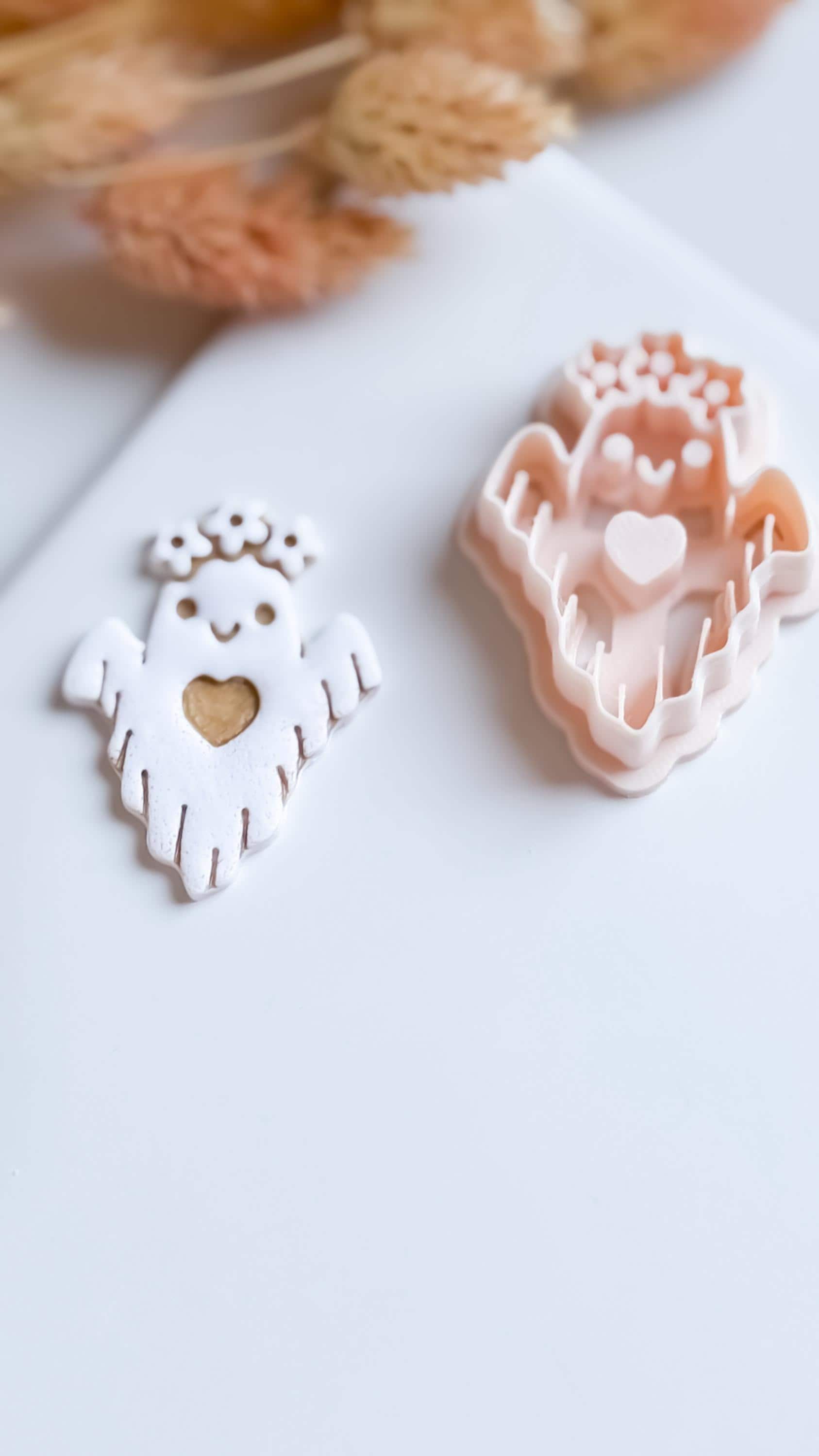 Floral Ghost Cutter: Polymer Clay Mold, Halloween Jewelry (40mm Design 00913