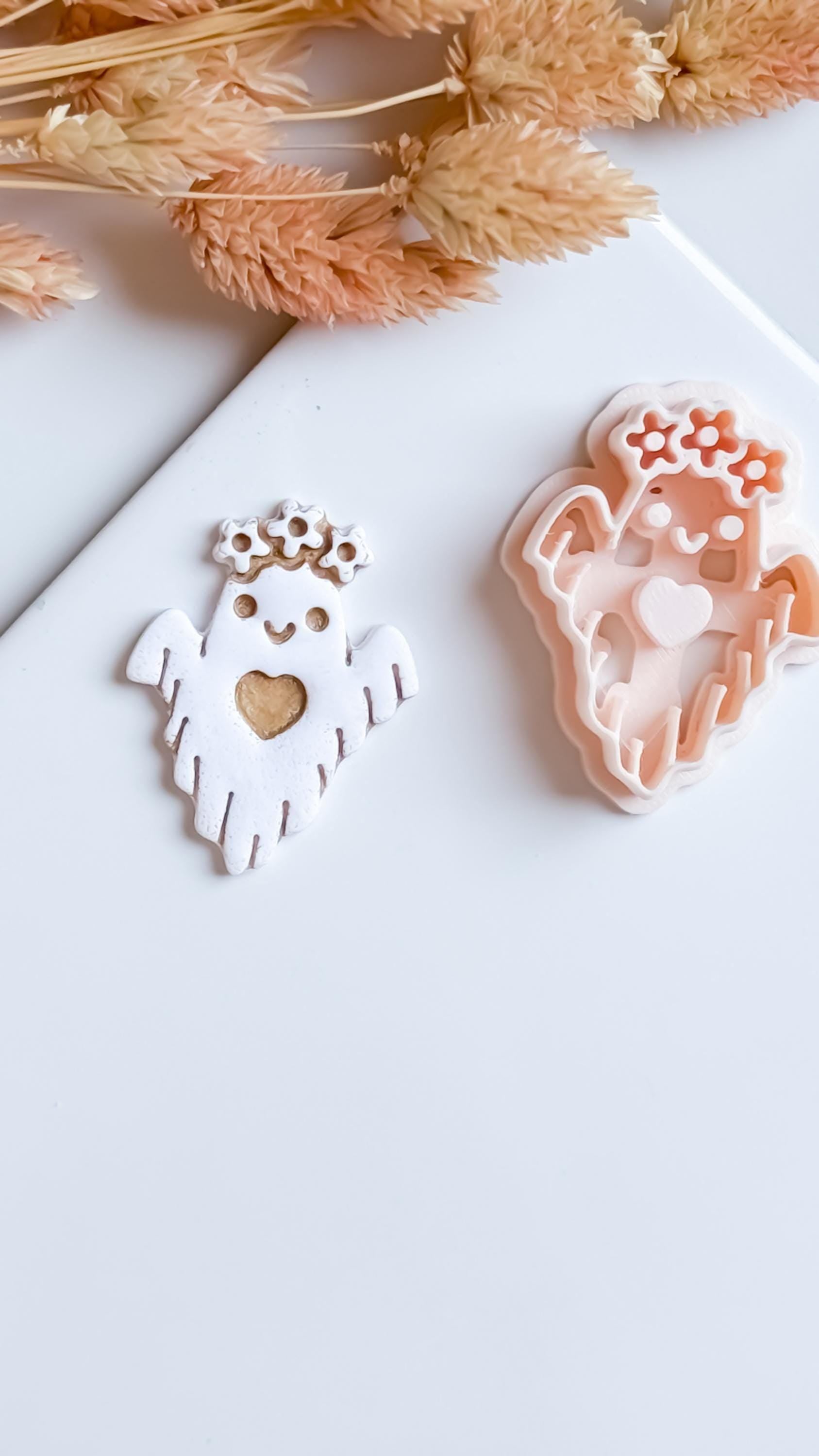 Floral Ghost Cutter: Polymer Clay Mold, Halloween Jewelry (40mm Design 00913