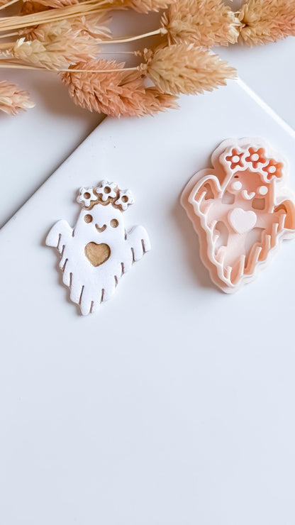 Floral Ghost Cutter: Polymer Clay Mold, Halloween Jewelry (40mm Design 00913