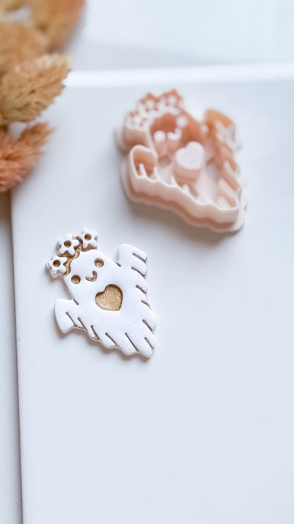 Floral Ghost Cutter: Polymer Clay Mold, Halloween Jewelry (40mm Design 00913