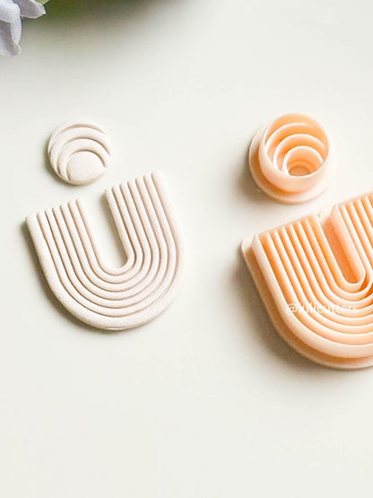 Ribbed Arch Clay Earring Cutter Set Includes U-Shape Base + Semi-Circle Topper