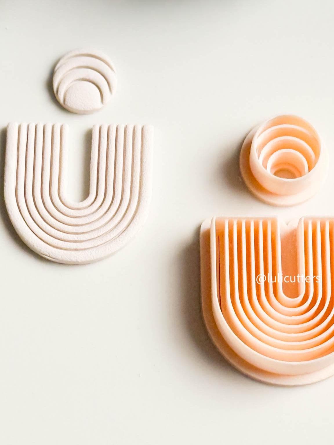 Ribbed Arch Clay Earring Cutter Set Includes U-Shape Base + Semi-Circle Topper