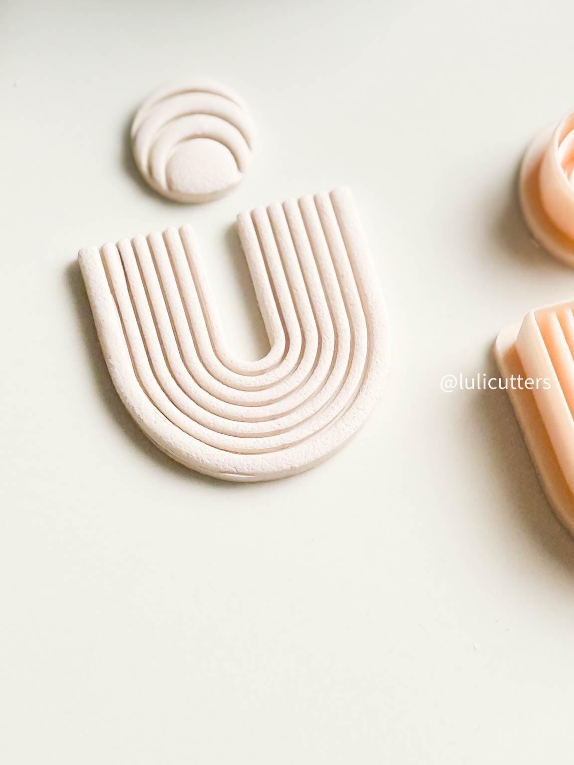 Ribbed Arch Clay Earring Cutter Set Includes U-Shape Base + Semi-Circle Topper