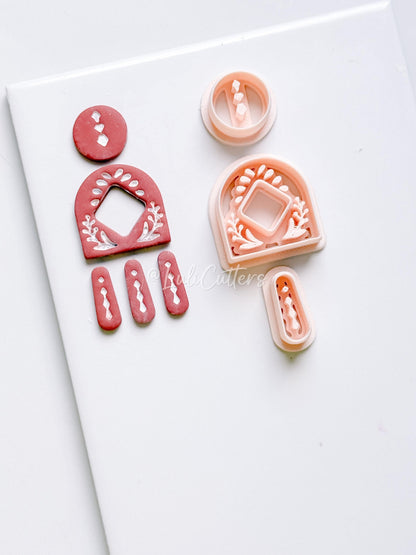 Geometric Arch and Drop Clay Cutter Set with Imprint Details - Majolica Collection