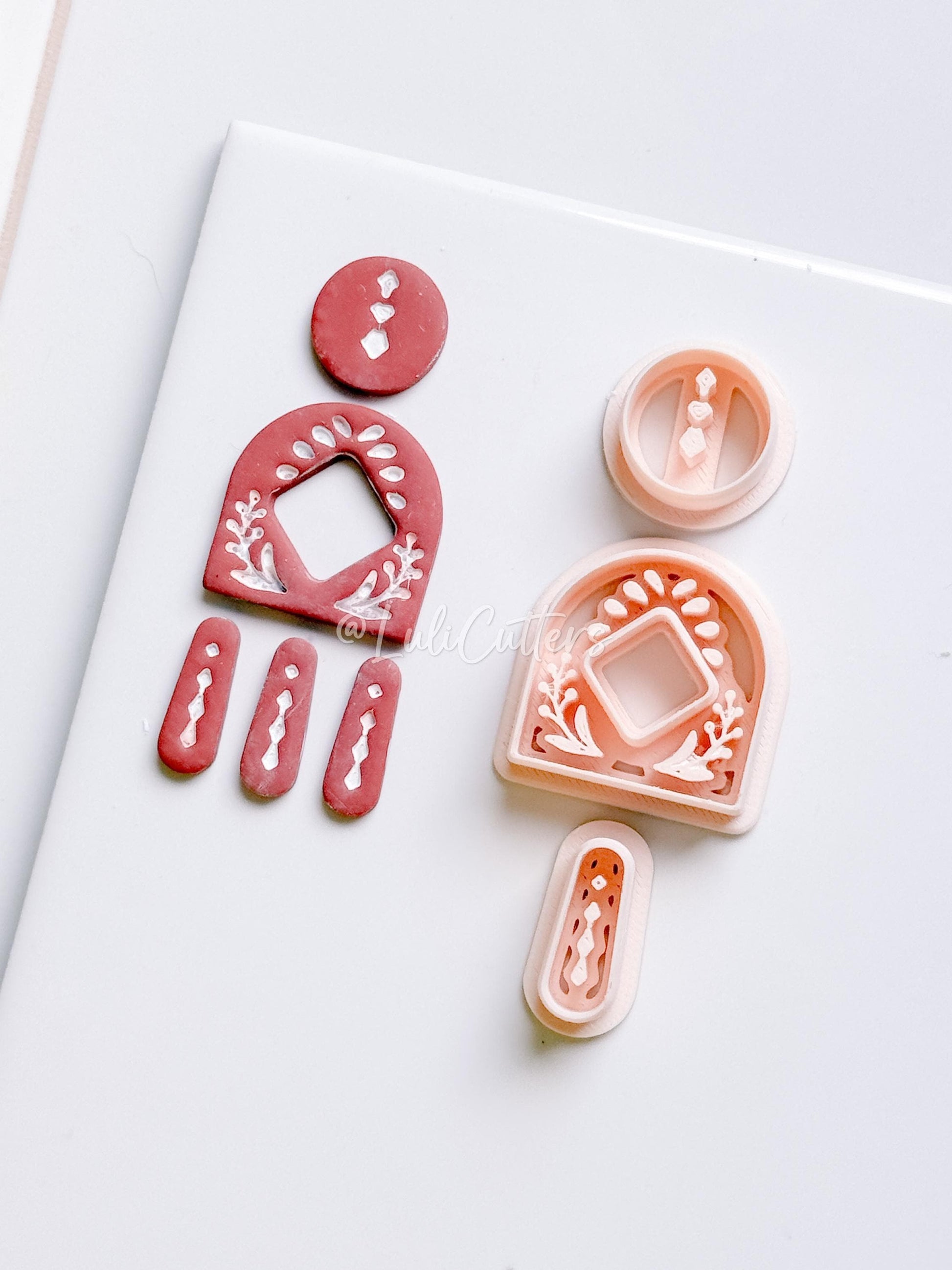 Geometric Arch and Drop Clay Cutter Set with Imprint Details - Majolica Collection