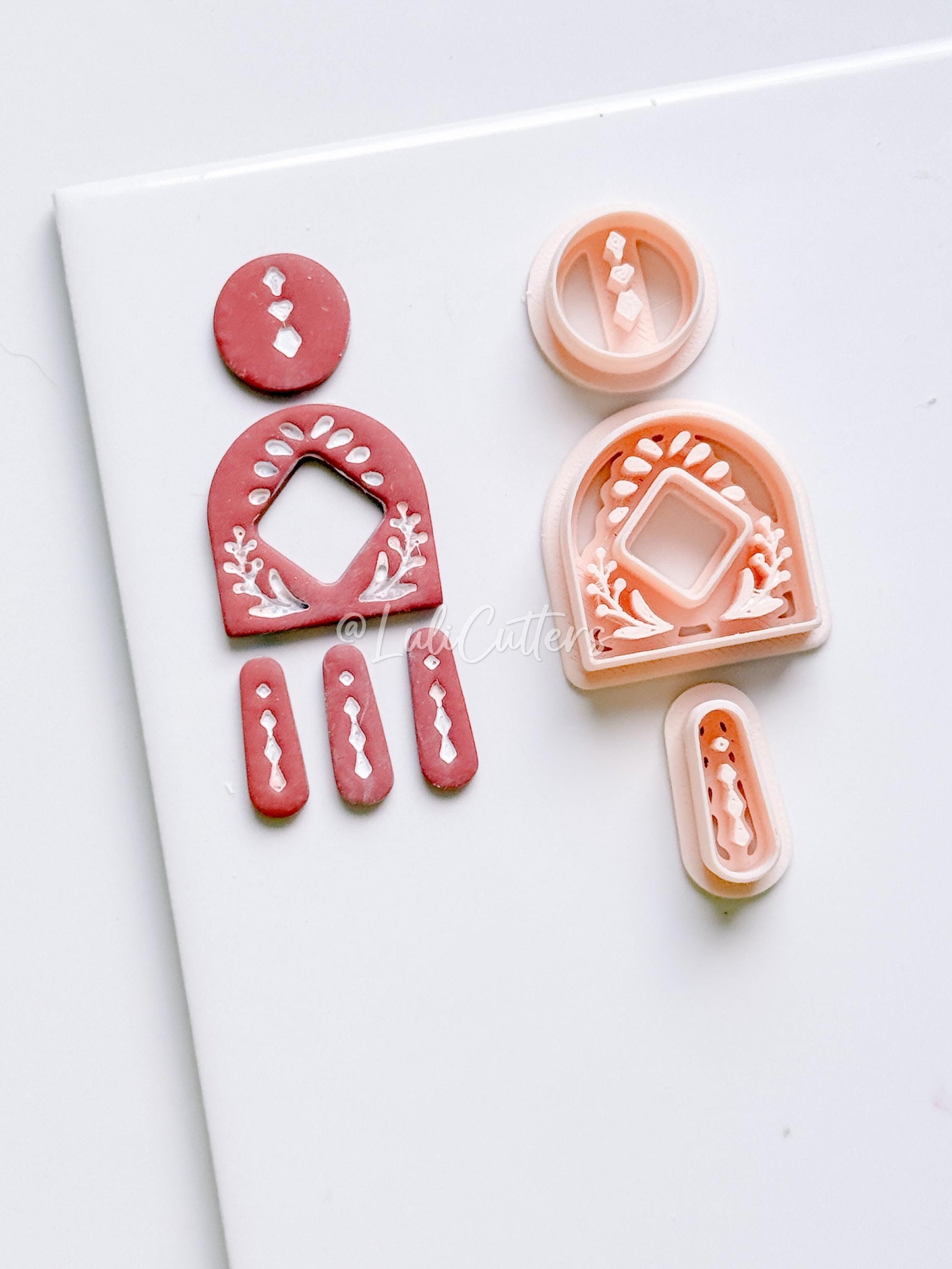 Geometric Arch and Drop Clay Cutter Set with Imprint Details - Majolica Collection