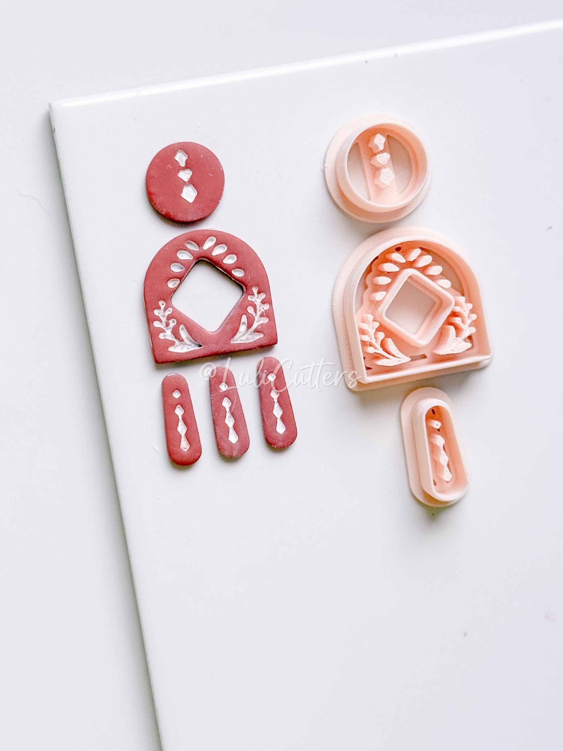 Geometric Arch and Drop Clay Cutter Set with Imprint Details - Majolica Collection