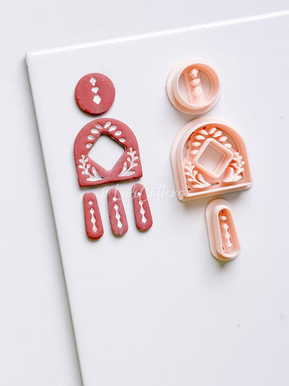 Geometric Arch and Drop Clay Cutter Set with Imprint Details - Majolica Collection