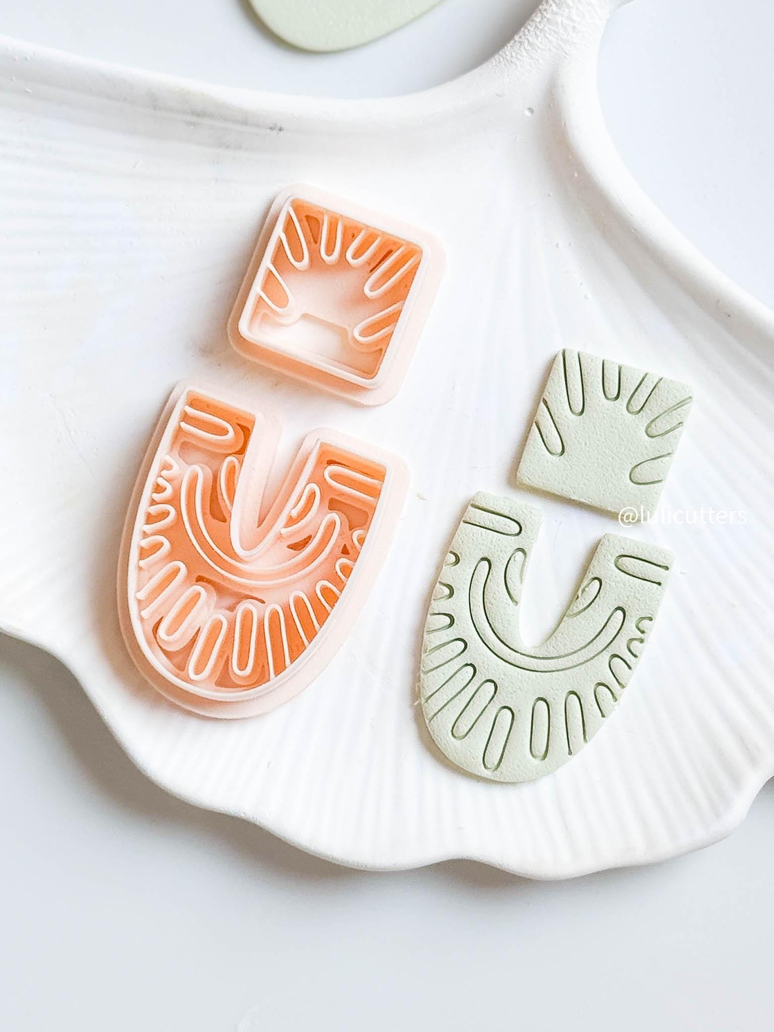 Boho Ray Clay Cutter Set Square Topper + U-Shaped Base with Sun Imprint