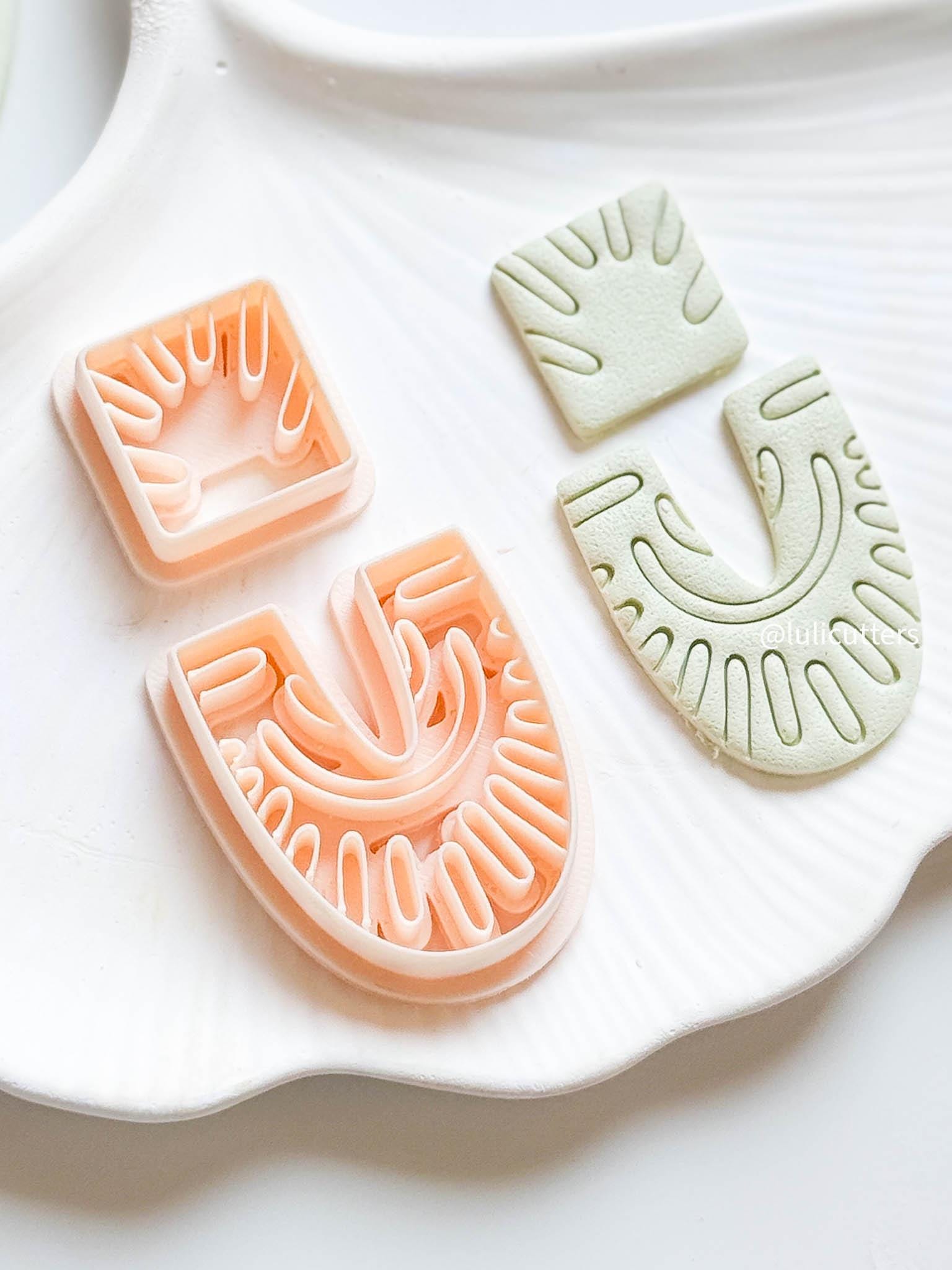 Boho Ray Clay Cutter Set Square Topper + U-Shaped Base with Sun Imprint