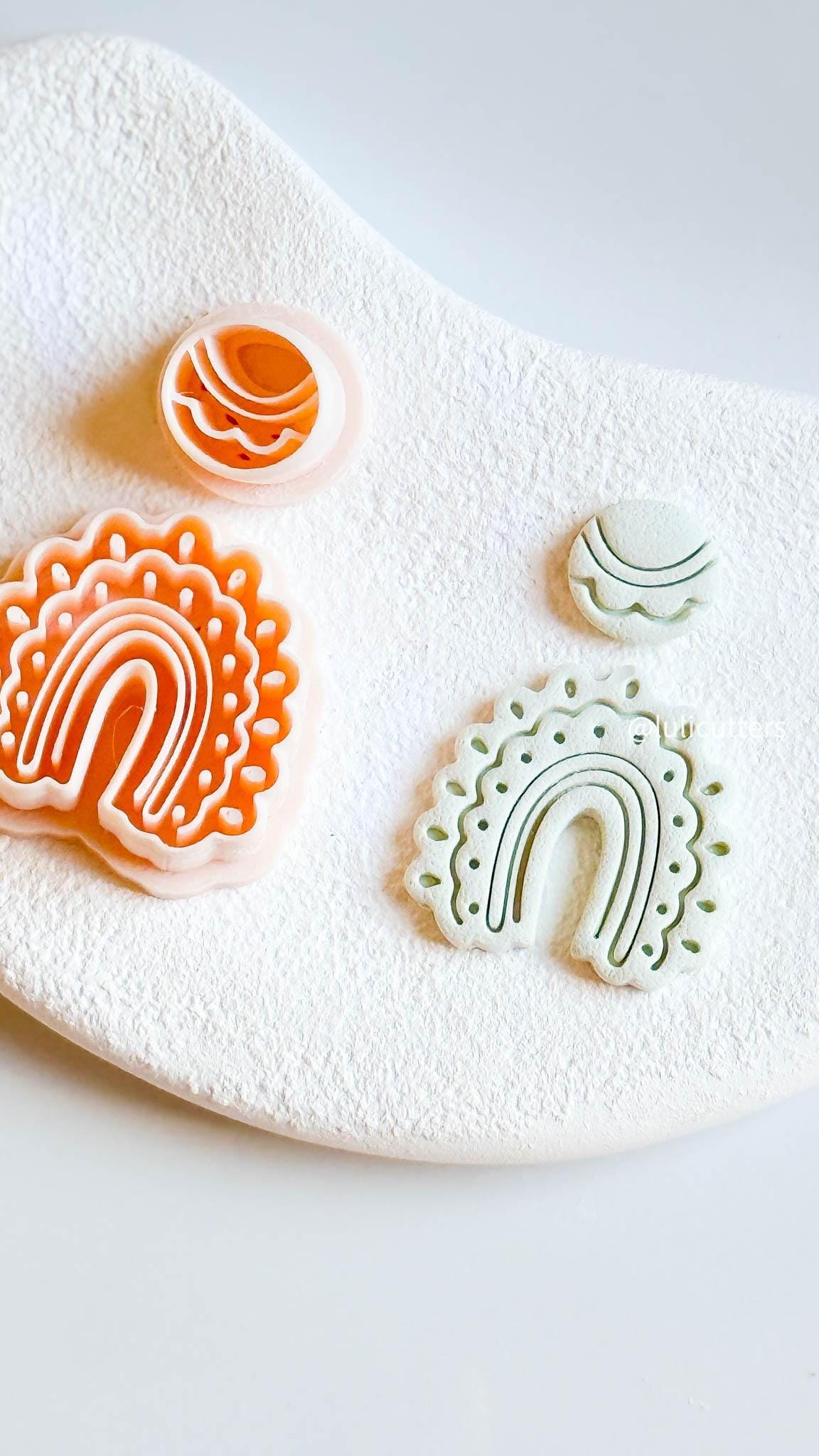 Scalloped Arch Clay Earring Cutter Set Includes Dotted Imprint Base + Circle Topper