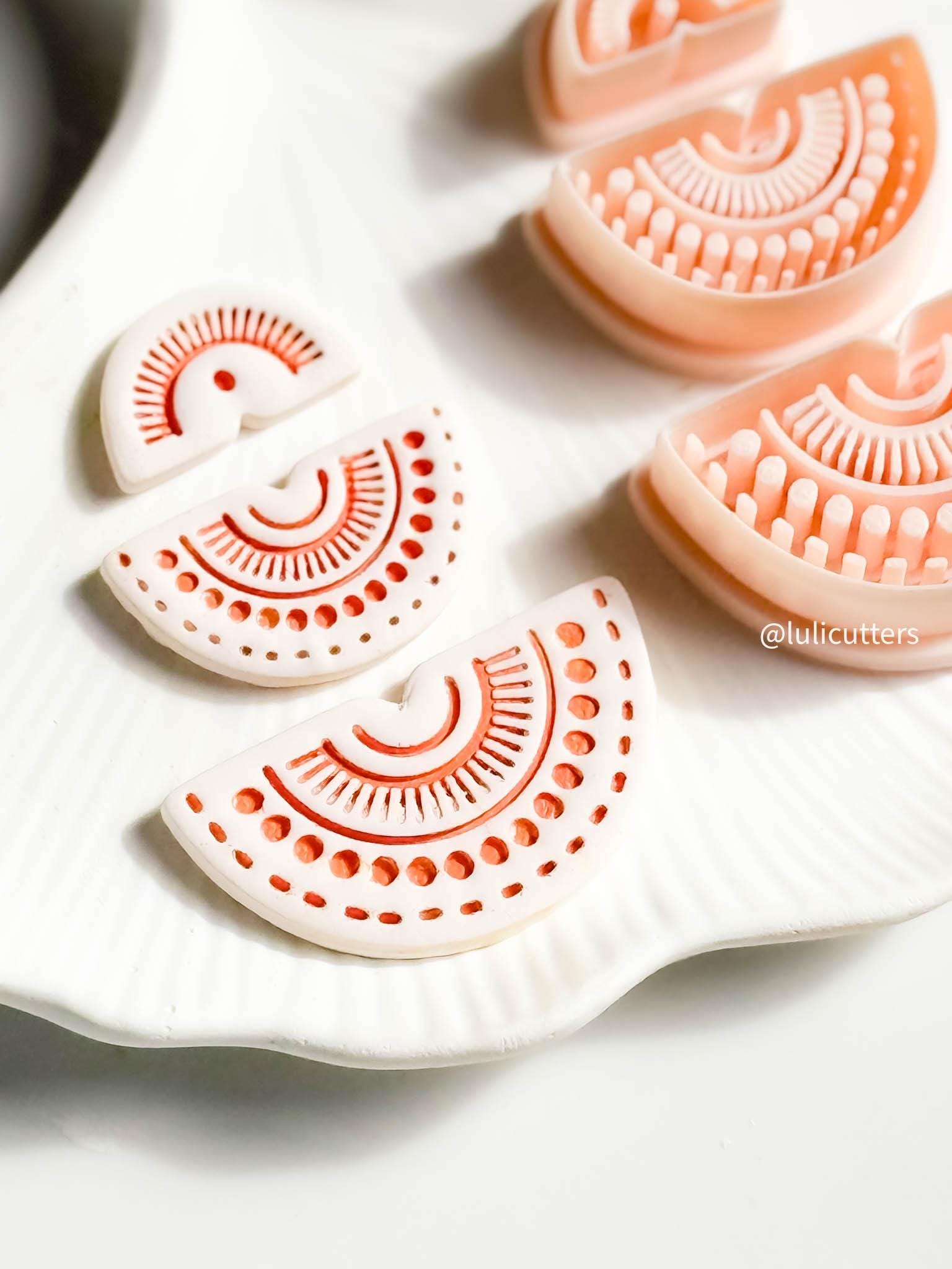 Boho Sunburst Semi-Circle Clay Cutter Set Bold Imprint Earring Design - 3 pieces
