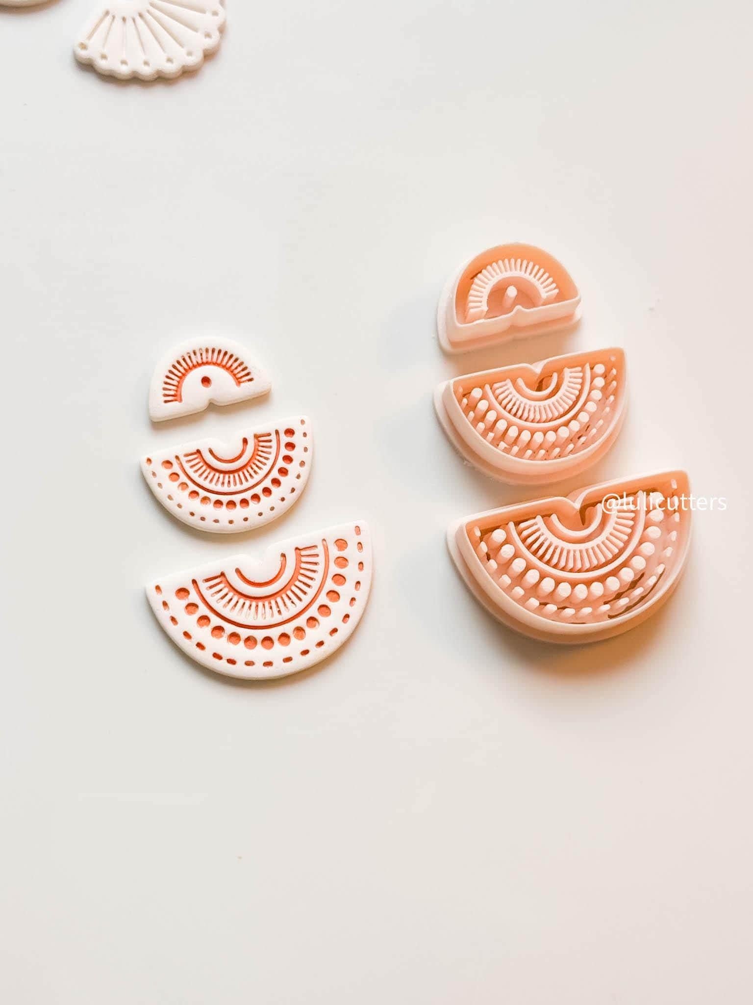 Boho Sunburst Semi-Circle Clay Cutter Set Bold Imprint Earring Design - 3 pieces