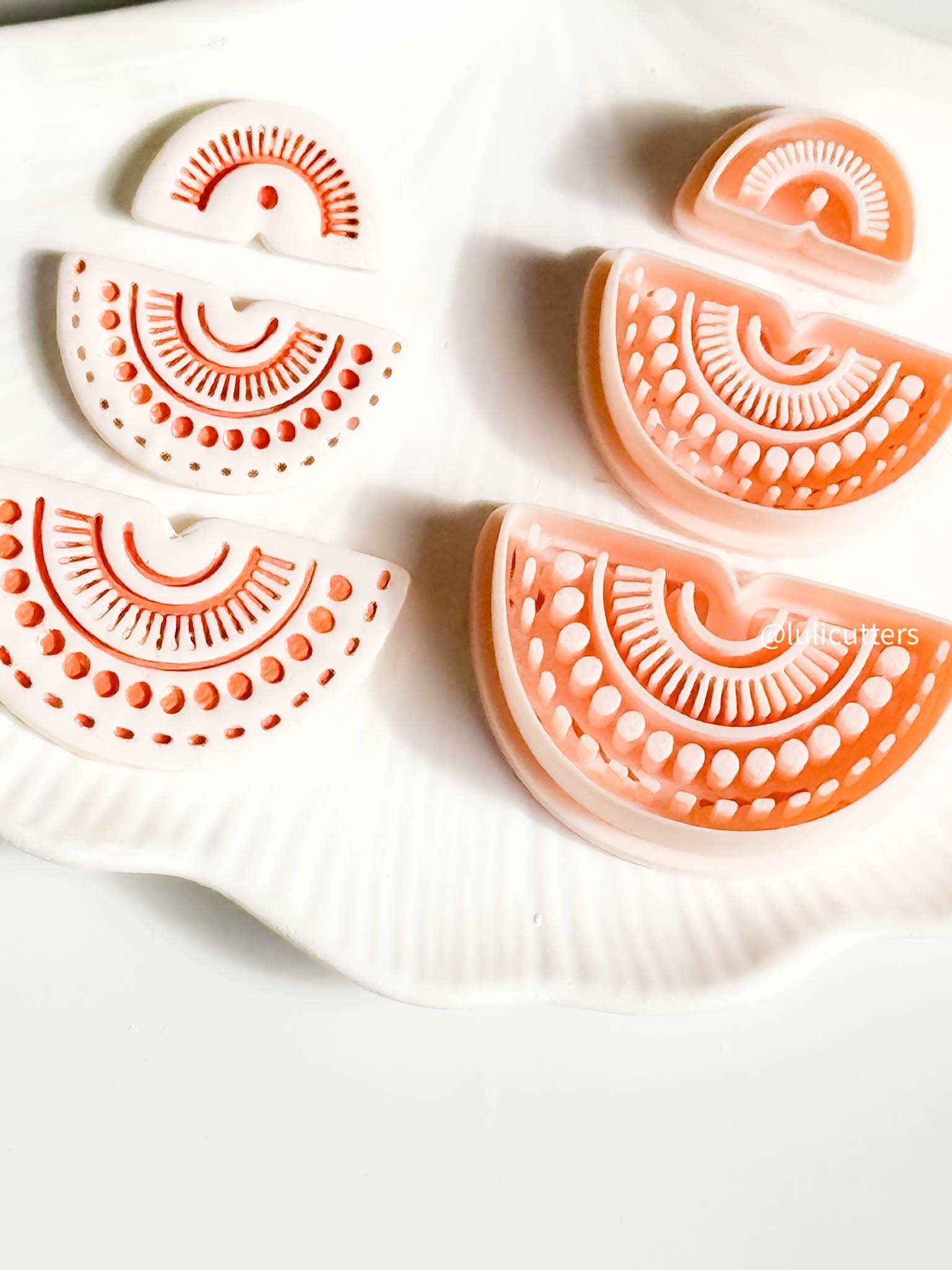 Boho Sunburst Semi-Circle Clay Cutter Set Bold Imprint Earring Design - 3 pieces