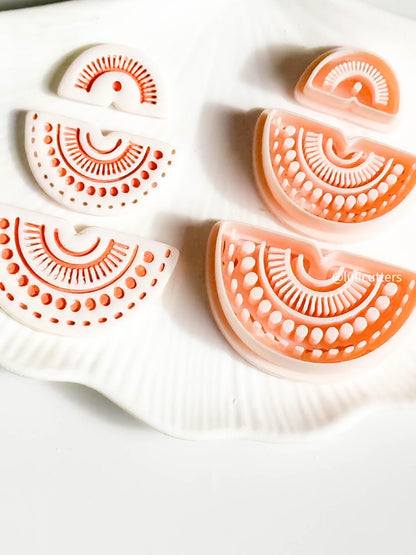 Boho Sunburst Semi-Circle Clay Cutter Set Bold Imprint Earring Design - 3 pieces