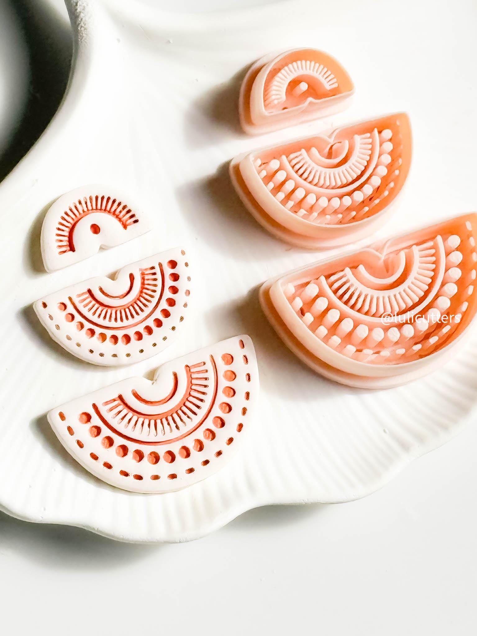 Boho Sunburst Semi-Circle Clay Cutter Set Bold Imprint Earring Design - 3 pieces