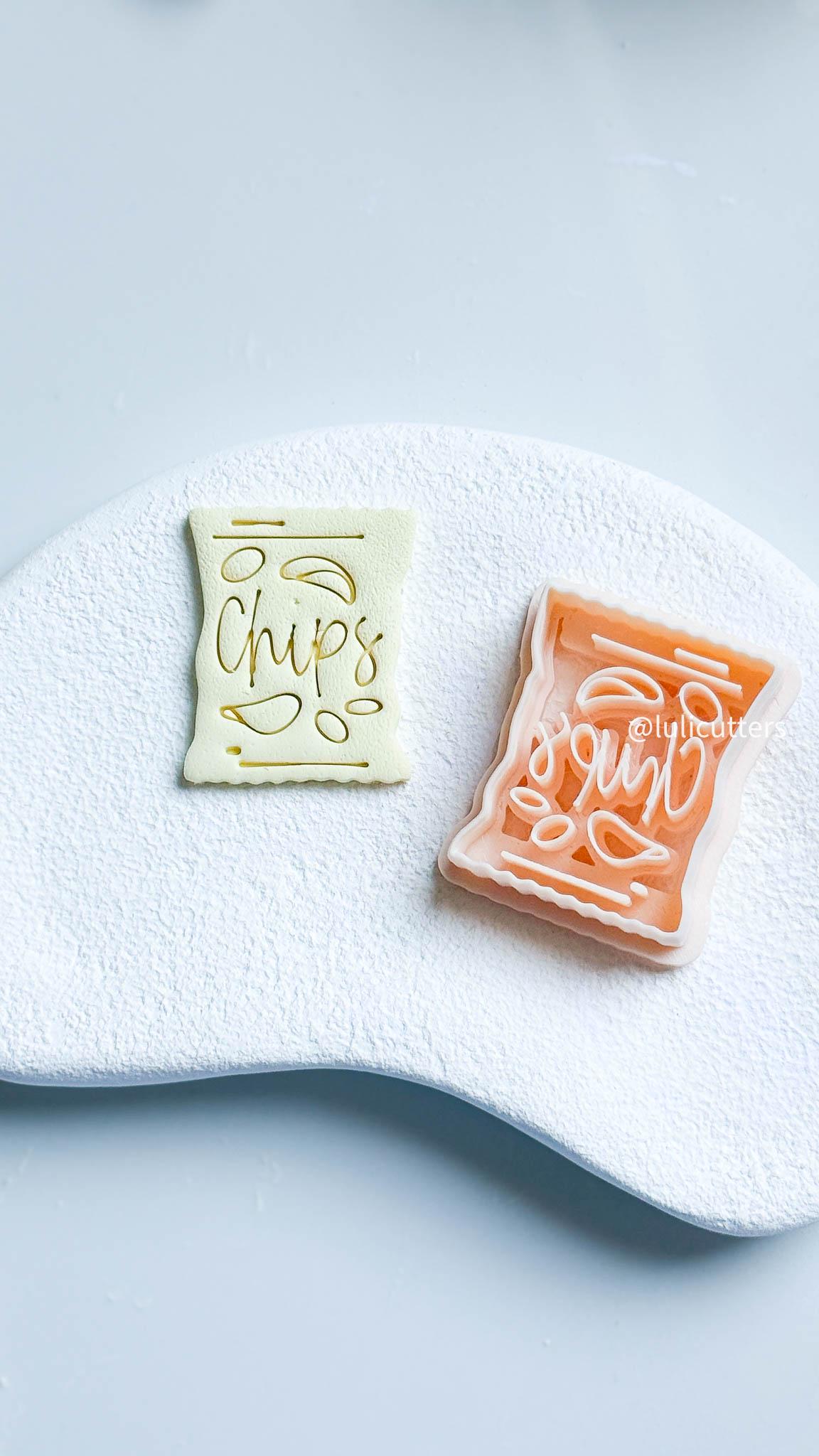 Chip Bag Clay Earring Cutter - Fun Snack Themed Design with Imprint Details