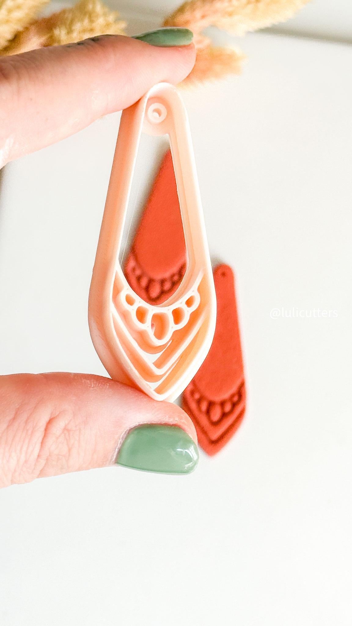 Drop Clay Earring Cutter Layered Chevron Boho Design