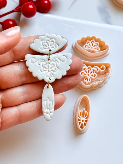 Floral Fan Polymer Clay Cutter Set Elegant Embossed Earring Shapes