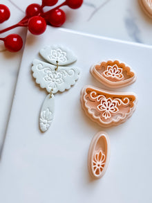 Floral Fan Polymer Clay Cutter Set Elegant Embossed Earring Shapes