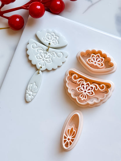 Floral Fan Polymer Clay Cutter Set Elegant Embossed Earring Shapes